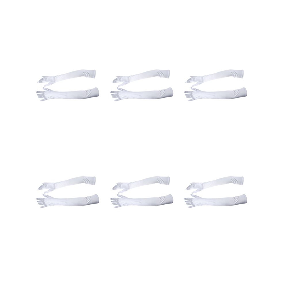 6 Pair Women Arm Long Satin Elbow Gloves For Evening Wedding Fancy Dress Costume - 21 Inch White 6032189862364