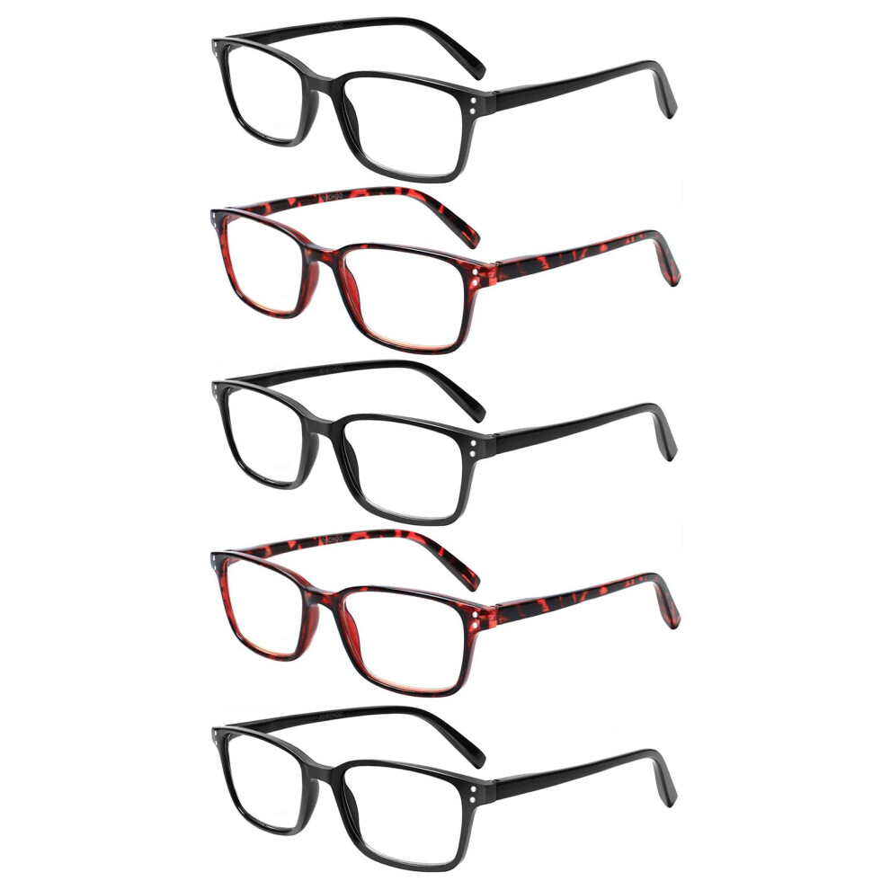 Blue/Light/Black Blocking Reading Glasses For Men Women, 5 Pack +1.75 Spring Hinge, 3 2 Tortoise