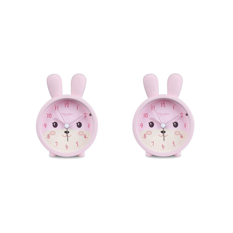 2X Children's Alarm Clock For Girls Without Ticking,Rabbit Children's Alarm Clock Silent Alarm Clock With Student Light Brecantia