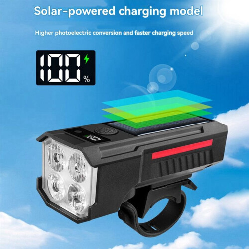 Solar Charging Bicycle Front Light LED Headlight Road Bike Flashlight Cycling Accessories 2
