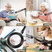 2X Magnifying Glass with Light and Bracket,3 Color Modes Stepless Dimmable LED Desk Lamp, Used for Reading and Repairing