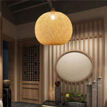 2X Woven Bamboo Pendant Light Chandelier Rattan for Living Room Bar Retro Woven Pendant Light