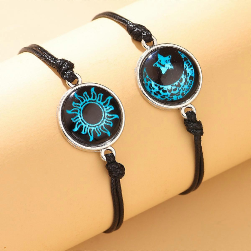 Βραχιόλια για ζευγάρια, 2 τεμάχια Fashion Sun Moon Lovers Time Gem Luminous Versatile Χειροποίητο Β 1