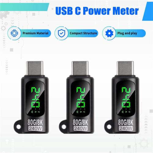 240W USB C-Adapter för Strömmätare, 3-Pack med Digital LED-Display, 80 Gbps Dataöverföring 1