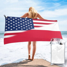 America Poland Flag Beach Towel Sand Quick Dry Large Microfiber 31.5 x 63 Inches for Men Women Swimming Camping Yoga