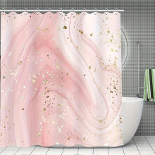 Modern Pink Marble Shower Curtain with Gold Gilding, WaterResistant Fabric and Hooks, 54x78in