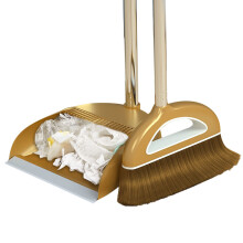 Standing Broom and Dustpan Set with Long Handle, Flat Edge Dustpan, Comb Filter for Home Kitchen Cleaning
