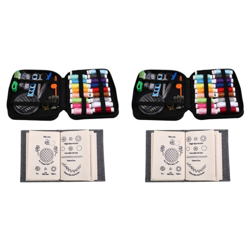 2X DIY Stitch Book with Tool Set,Embroidery  Book with Needle and Thread Sewing Patterns B