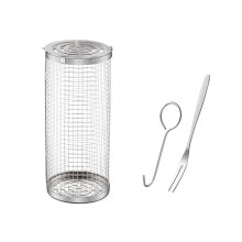 Stainless Steel BBQ Basket Set of 2, Rolling Rotisserie Grill Cage 2nd Generation for Outdoor Cooking