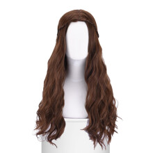 Long Curly Synthetic Wig 24 Inch Brown with Braids, Heat Resistant Wavy Wig for Women Daily Wear