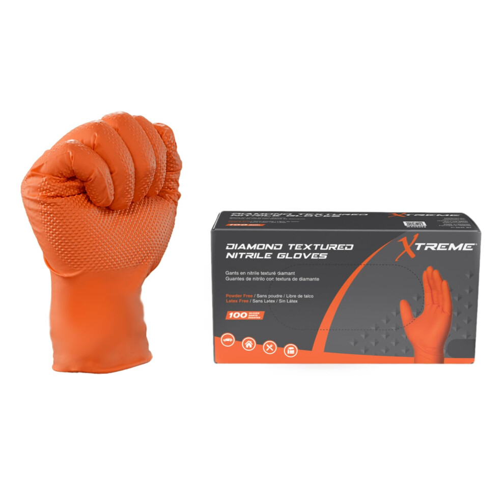 Orange Nitrile Gloves 6 Mil Diamond Textured Industrial Grade Powder Medium Box Of 100 For Enhanced Grip And Safety 9771547025948