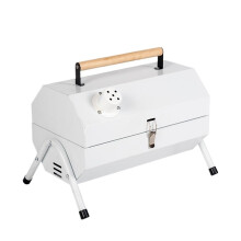 Portable Outdoor Grill with Octagonal Chimney and Included Baking Pan for Camping BBQ, White