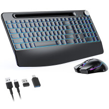Ergonomic 2.4G Wireless Rechargeable Keyboard Mouse Set for Laptop RGB Color Backlit with Mouse Jiggler