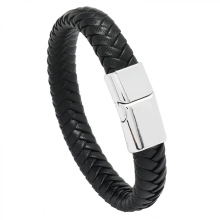 Detský náramok z pravej kože pre chlapcov 6-12+ rokov - hnedý/čierny s titánovou magnetickou sponou 7"-7,7" (18-19,5 cm) -