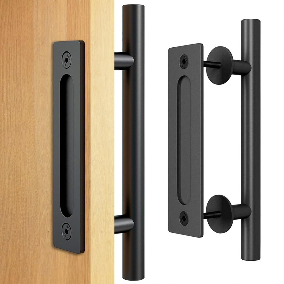 Matte Black Barn Door Handle Set, HeavyâDuty Carbon Steel Pull With FingerprintâResistant Finish For Gates And Garages 9330225509516