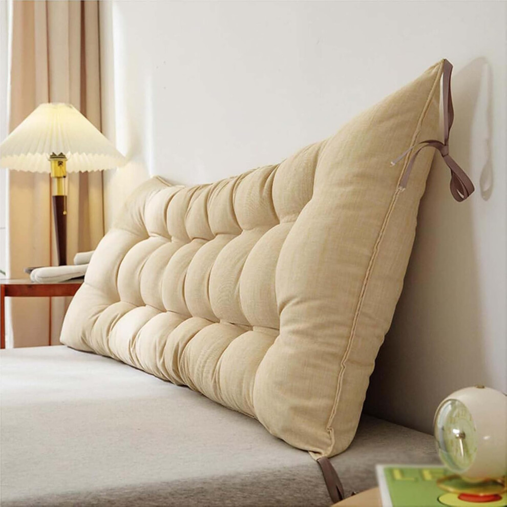 Backrest Pillow for Double Bed with Ergonomic Back Support, Breathable CottonLinen Cover, 90x50cm