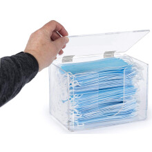 Clear Acrylic Face Mask Dispenser with Hinged Lid, Countertop Holder for Office or Clinic, 100652D