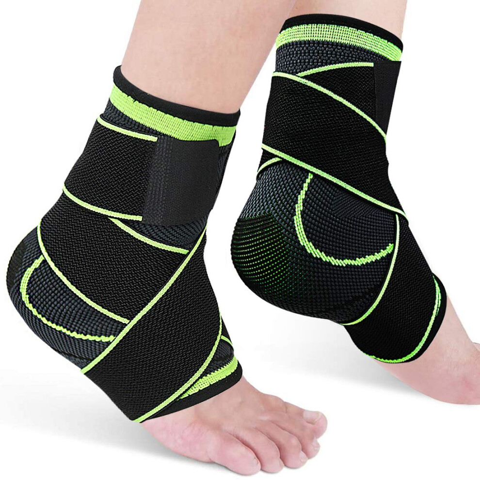 Green Ankle Brace For Men And Women, Targeted Compression Support Sleeve Pair With Stabilizing Wrap,