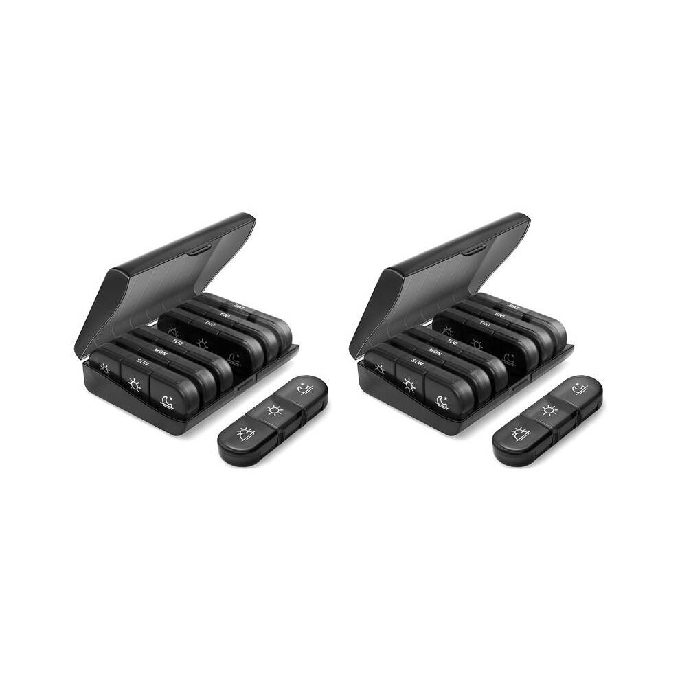 Brecantia 2X Portable Travel Pill Box Weekly Pill Organizer 3 A Daylight-Proof Pill Case Black Universal