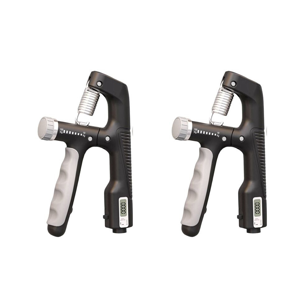 2X 10-100Kg Adjustable Electronic Hand Grip Power Exercise Heavy Gripper Fitness Muscle Training Hand Strengthener- Black Brecantia