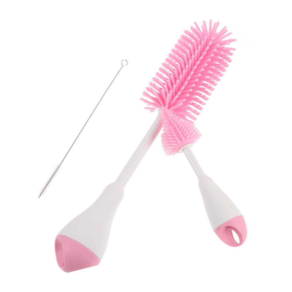 Baby Bottle Brush Set With 360 Rotating Silicone Nipple Cleaner For Infants, Easy Grip, Quick Dry Pink