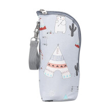 Insulated Bottle Bag with Waterproof Design and EasyCarry Strap, Travel Baby Bottle Warmer, Cartoon Gray