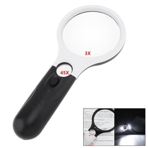 3X 45X Illuminated Magnifying Glass with Light for Reading, Handheld Microscope with LED Lens Kit 1