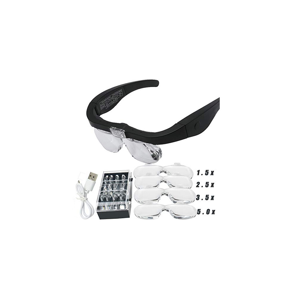 Light Headband Magnifying Glass With Led Usb Rechargeable, 1.5Xâ5.0X For Jewelry And Watch