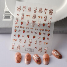 Cute Rabbit Strawberry 3D Nail Art Stickers, Rococo Embossed Decals for Fast Self Adhesive Manicure MP3150WYTS264