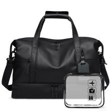 Gym Duffel Bag with Shoe Compartment, Water‑Resistant PU Leather Weekender Travel Bag for Men and Women