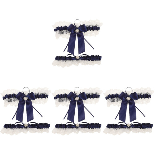 4Sets Elegant Dark Blue Lace Garters for Bride Lightweight Wedding