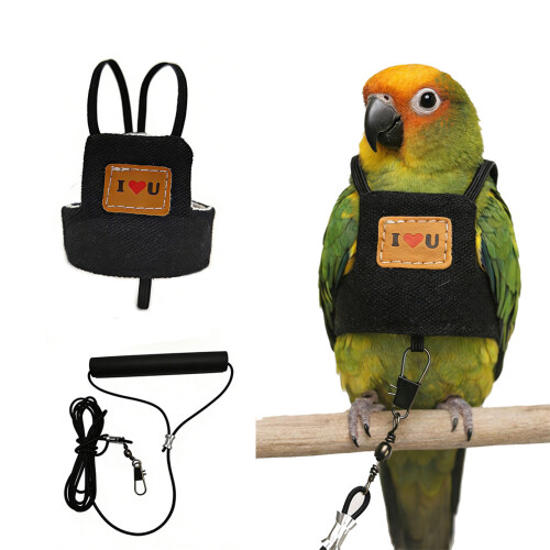 Parrots Flight Suit Harness Vest With Strong Leash-black L