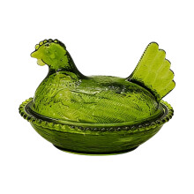 Poule de pâques en plastique sur nid, bol à bonbons avec-Vert