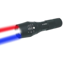 LED Tactical Flashlight 3 Color Red Blue White Light, Adjustable Focus Beam for Hunting and Fishing