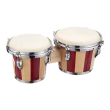 Tunable Wooden Bongo Drums for Kids and Beginners, 6 and 7 Inch Mahogany Set with Natural Tone