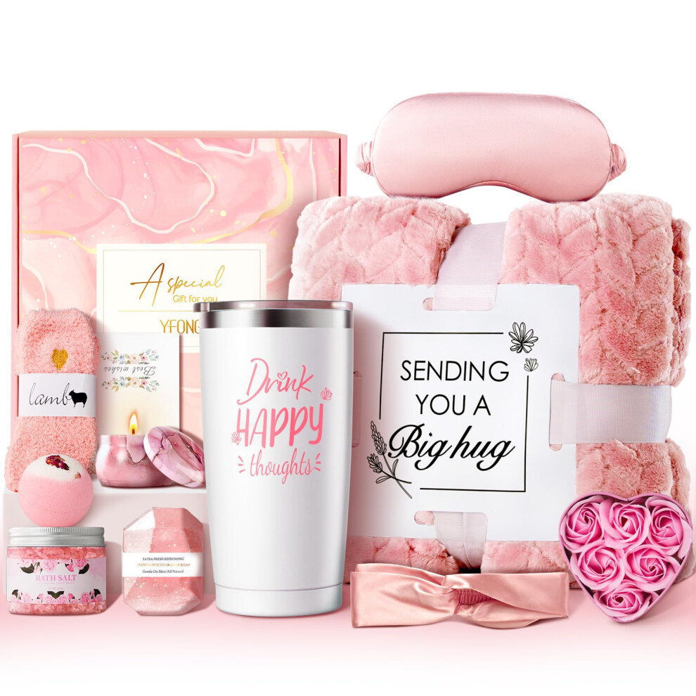 Pink Spa Gift Basket for Women 11Piece Self Care Gift Set for Mom Wife Girlfriend Birthday Relaxing Rose