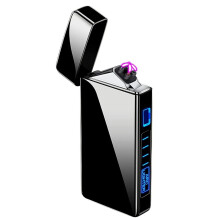USB Rechargeable Plasma Arc Lighter with Dual Windproof Flameless Ignition and Touch Sensor Display Black