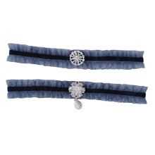 1Pair Blue Bridal Belt Wedding Set Elastic Lace Rhinestone Garter
