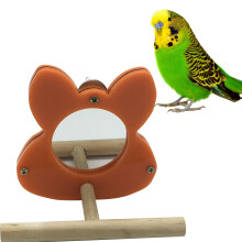 1Pc Bird Toys Wooden Parrot Mirror with Stand and Easy Screw Fix