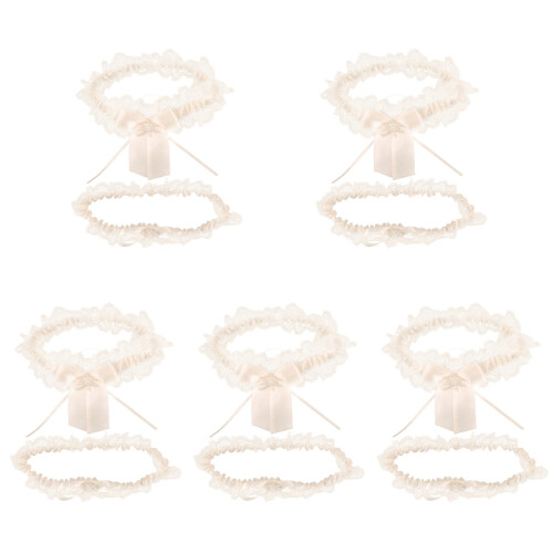 5Sets Comfortable Beige Bridal Lace Garters for Wedding Use