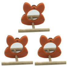3Pcs Bird Toys Parrot Mirror Stand Wooden Perch Safe Cage Attachment