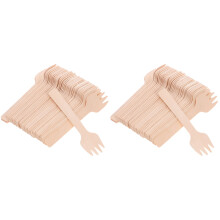 200Pcs Wooden Food Forks Small Dessert Forks Ergonomic Khaki