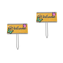 2Pcs Outdoor Yellow Iron Garden Stakes Welcome Yard Ornament