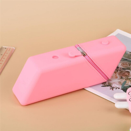 2pc Large Capacity Student Pencil Case Silicone Pencil Case Gradient Rectangular Stationery Organizer Pencil Bag Yellow 1
