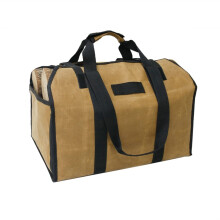 Firewood Carrier Bag Large Capacity Canvas Firewood Tote Khaki for Fireplace Camping and Home Use