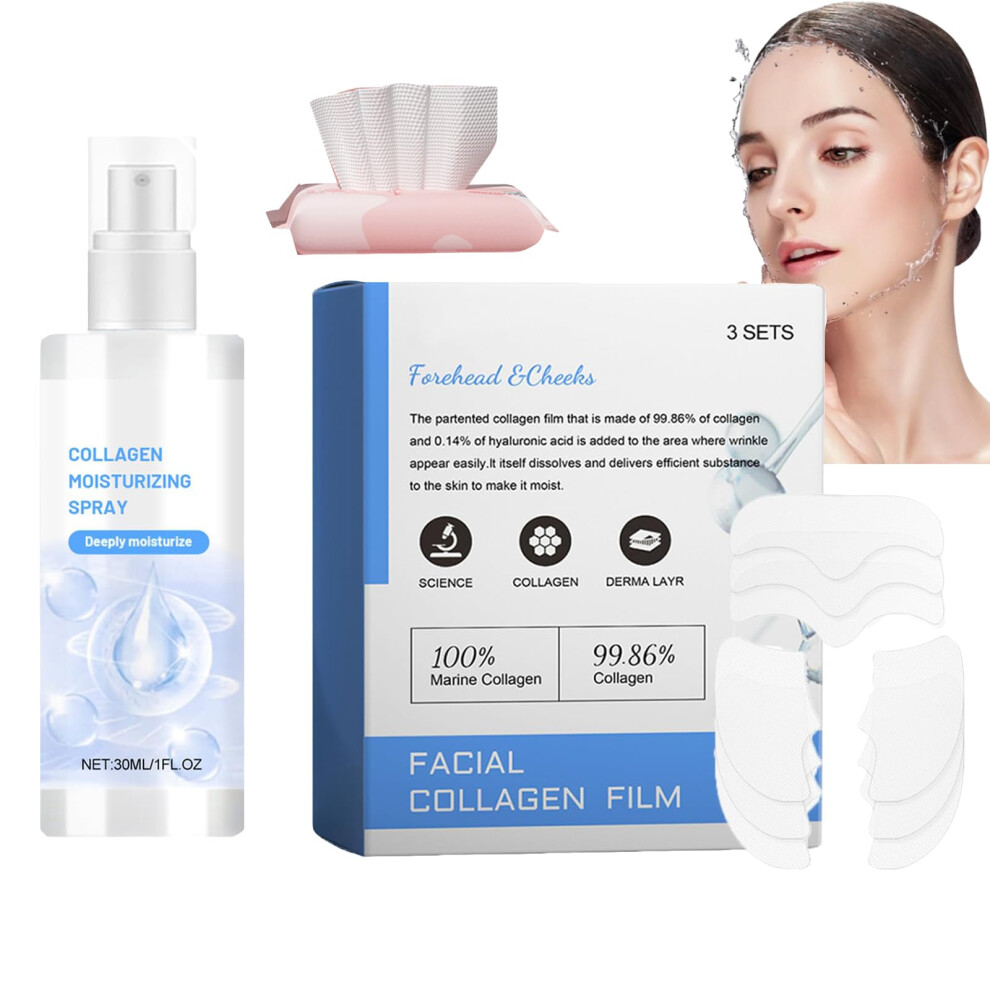 Collagen Face Mask Set with Soluble Collagen Film and Mist Spray, Deep Hydration Boost for Fine Lines