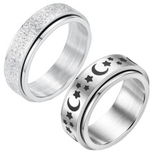 Fidget Ring Set for Women, Stainless Steel Spinner Rings for Anxiety Relief, Quiet Dual Band Design (Style E 2PCS, 9)