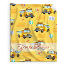 Flannel Blanket 40x50 Custom Name School Bus Throw for Kids Boys Men Couch Bed Gift