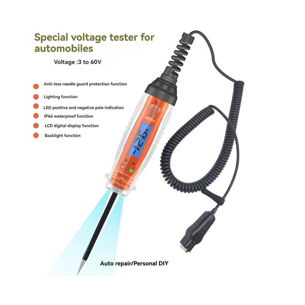 Automotive Test 3-60V Digital Tester With Voltmeter Auto Circuit Tester With Lcd Back Led Indication Light Tauoh
