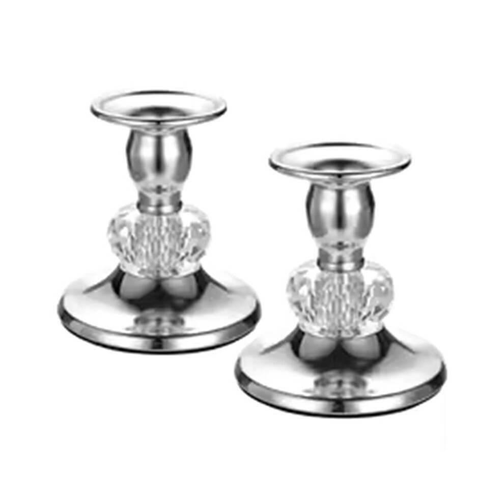 2Pcs Taper Candlestick Holders Vintage Brass Taper Candle Holders, Crystal Candle Stands Elegant Candlestick Silver 6034240118335